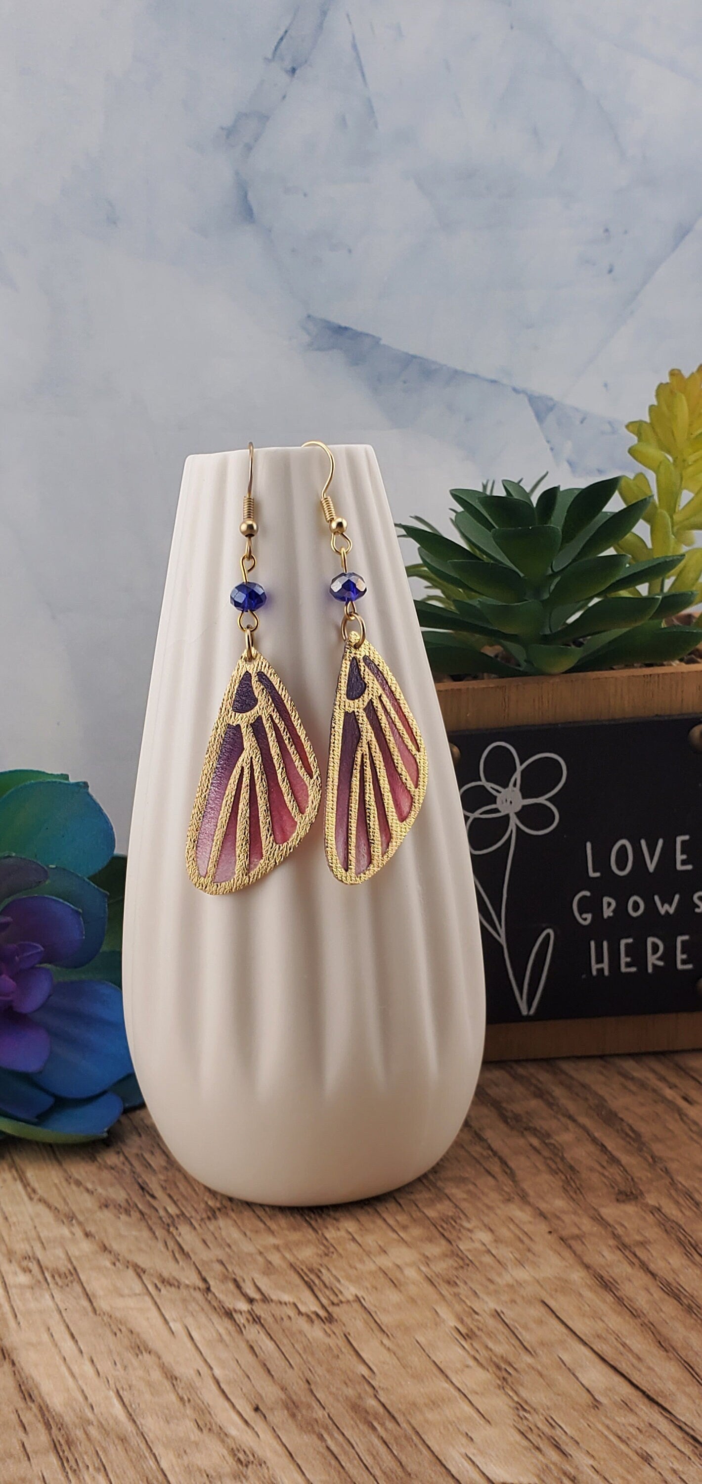 Butterfly Wing Earrings, Gold Plated Earring Wire