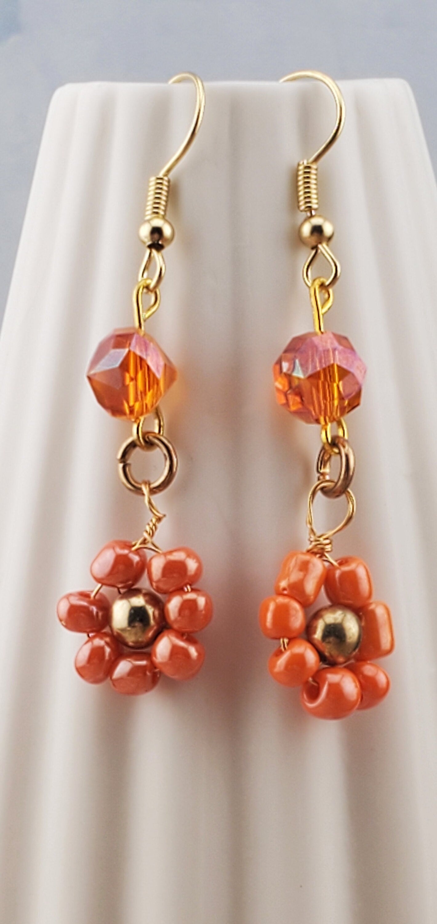 Flower Earrings, Gold Plated Earring Wire