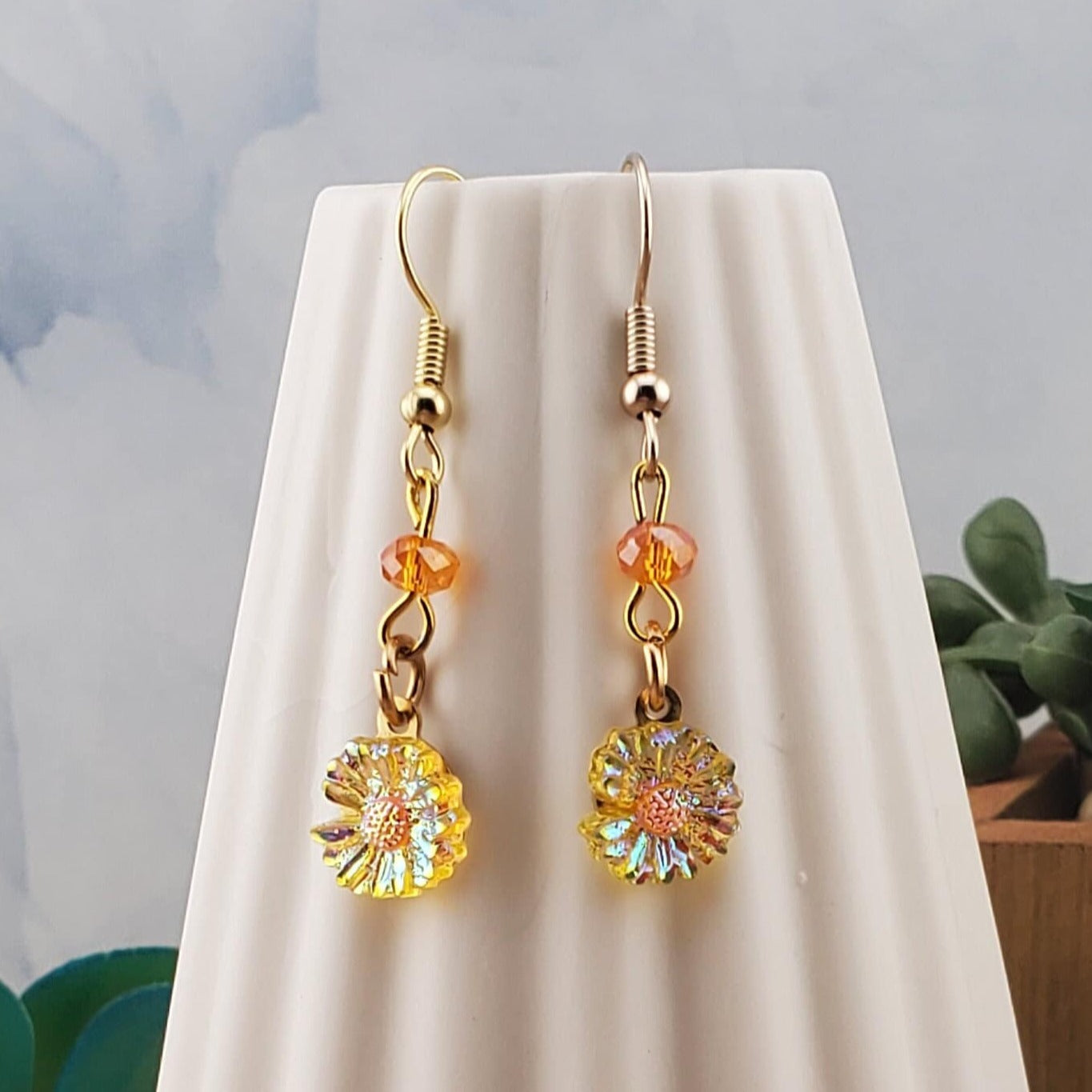 Daisy Earrings, Gold Plated Earring Wire