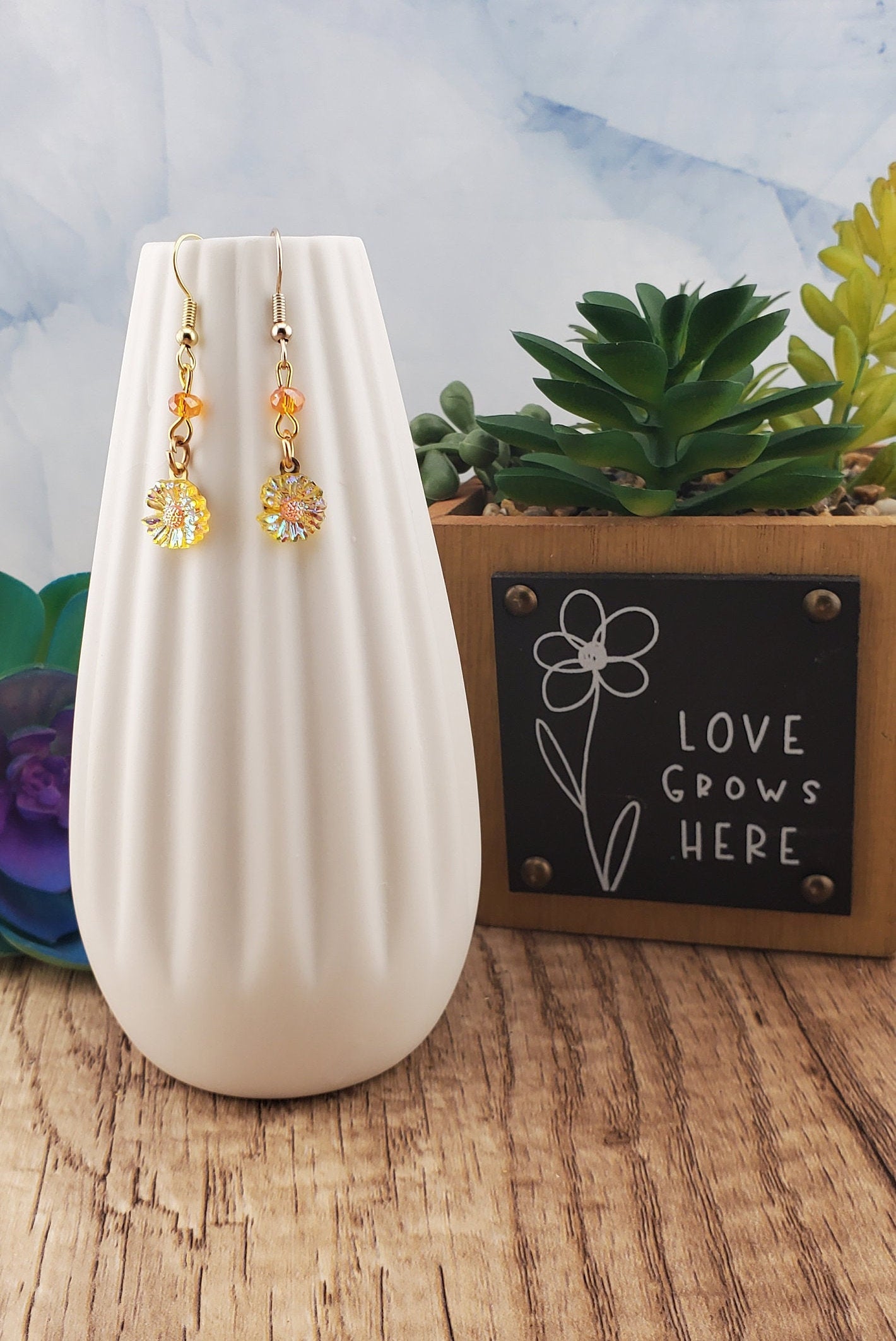 Daisy Earrings, Gold Plated Earring Wire