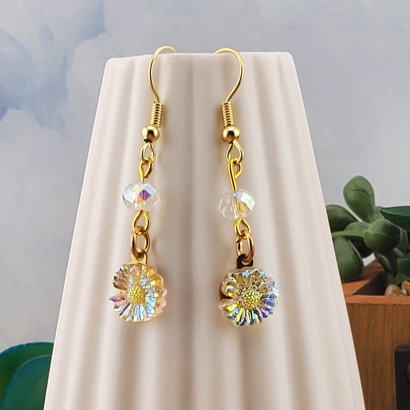 Daisy Earrings, Gold Plated Earring Wire