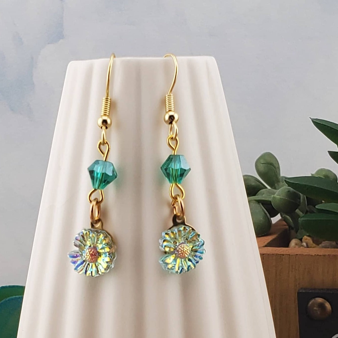 Daisy Earrings, Gold Plated Earring Wire