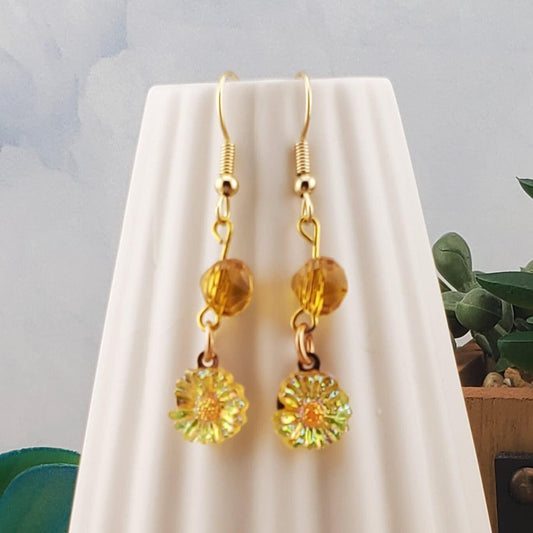 Daisy Earrings, Gold Plated Earring Wire