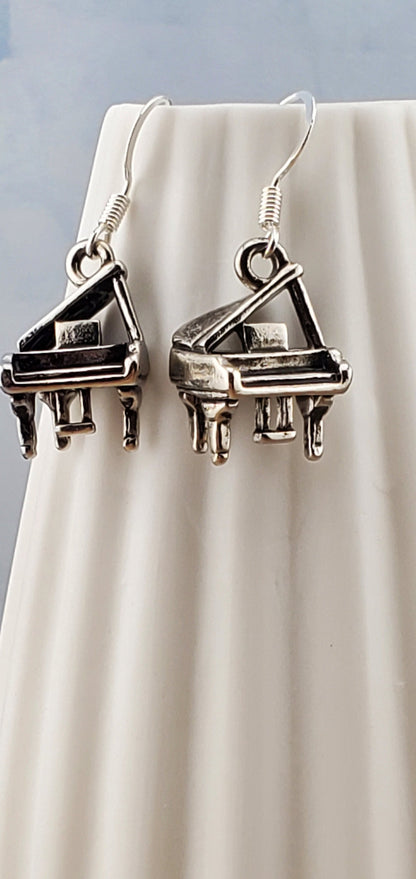 Grand Piano Earrings, Silver Plated Earring Wire