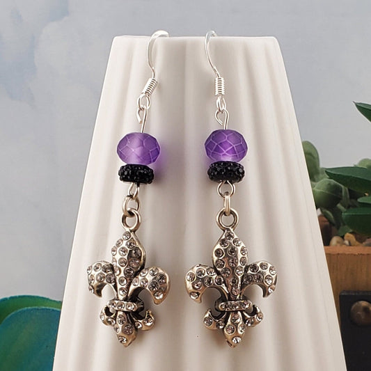 Fleur De Lis Earrings, Silver Plated Earring Wire