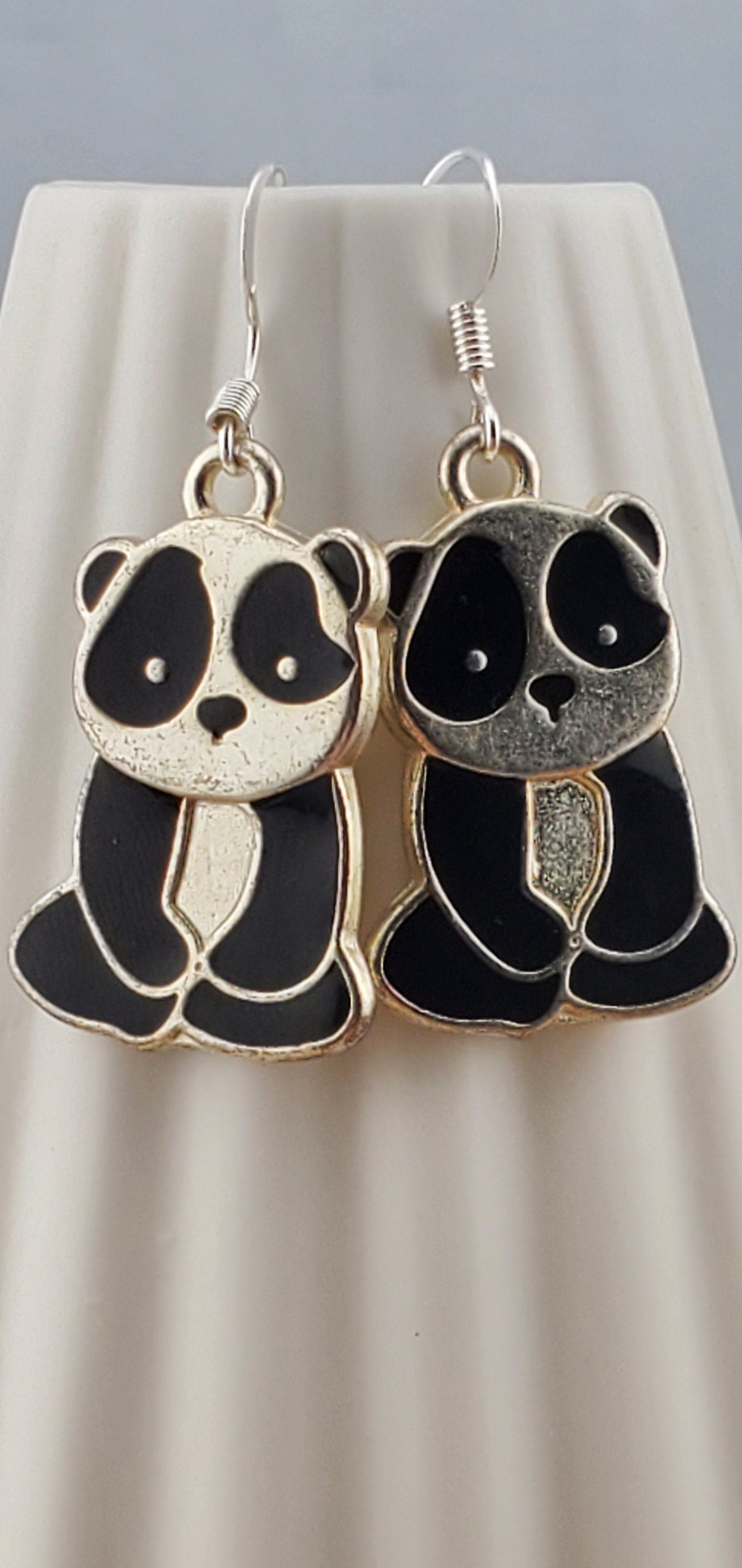 Panda Bear Earrings, Silver Plated Earring Wire