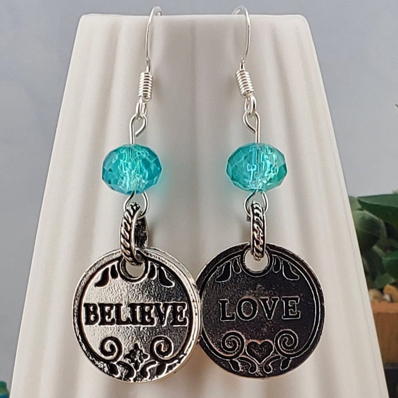 Belief and Love Earrings, Silver Plated Earring Wire