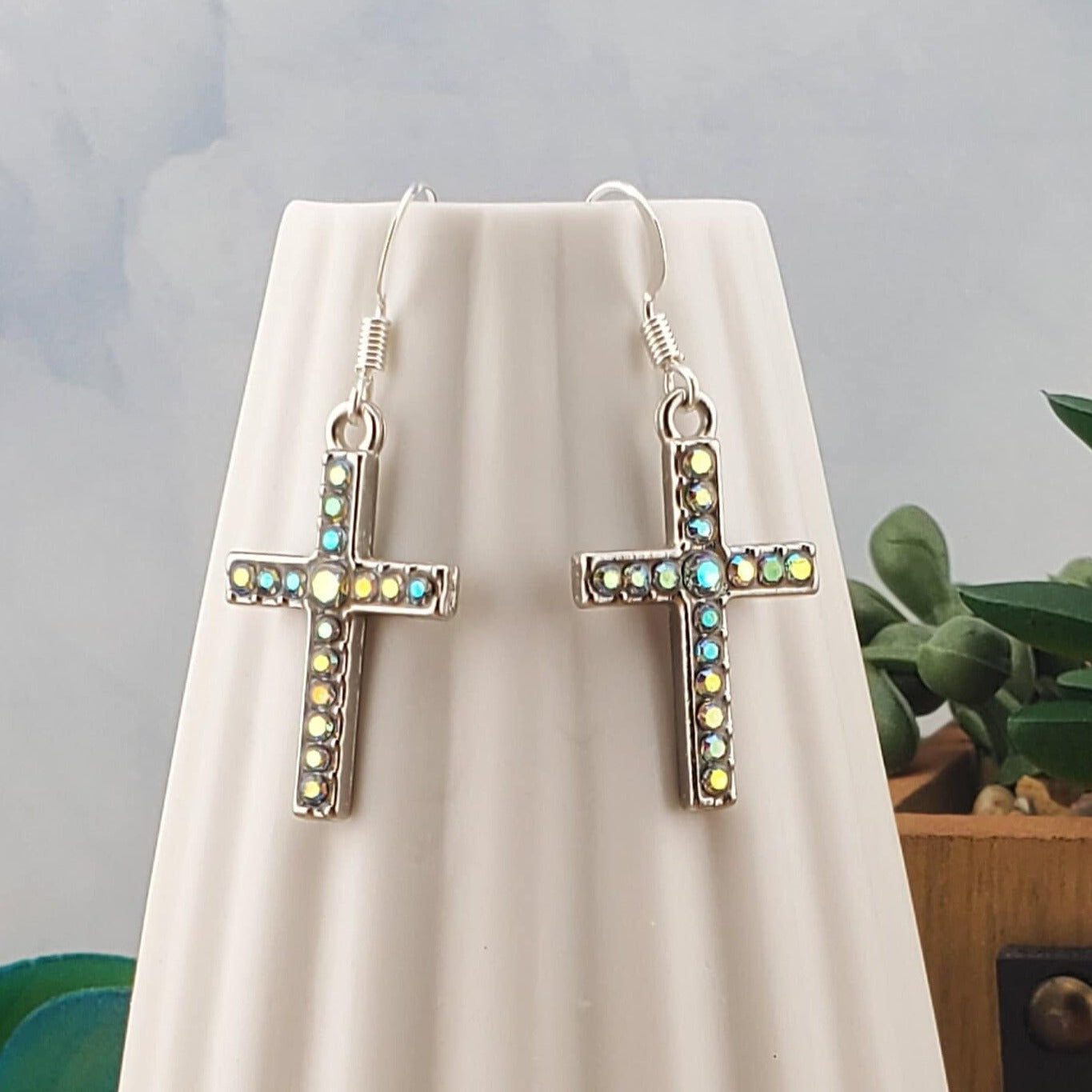 Cross Earrings, Silver Plated Earring Wire