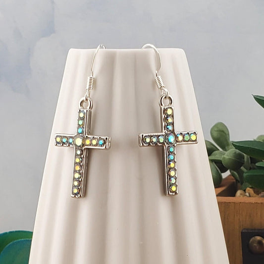 Cross Earrings, Silver Plated Earring Wire