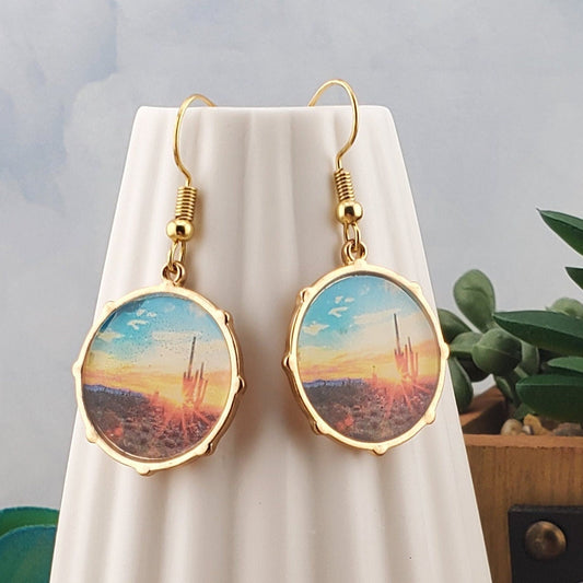 Desert Sunset Earrings, Gold Plated Earring Wire