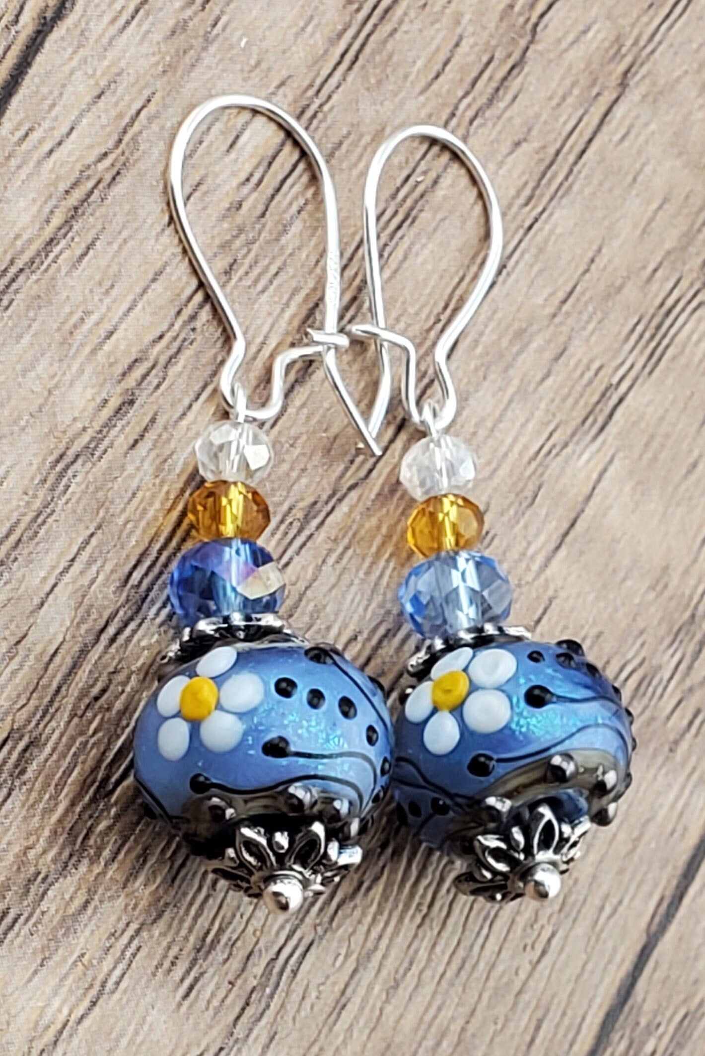 Let Love Blossom Artisan Glass Earrings, Lampwork Glass Bead by Grace Lampwork Beads, Silver Filled Earring Wire