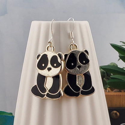 Panda Bear Earrings, Silver Plated Earring Wire