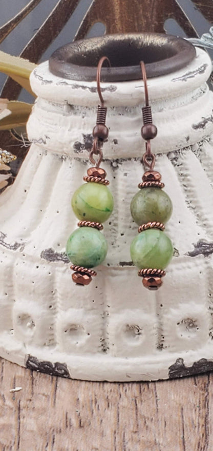 Olivine Dyed 8mm Earrings, Copper Earring Wire