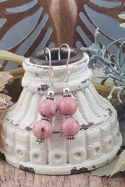 Thulite Banded 10mm Earrings, Silver Filled Earring Wire