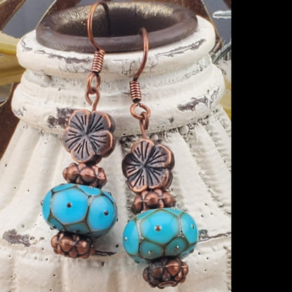 Hawaiian Dream Artisan Glass Earrings, Lampwork Glass Bead by Grace Lampwork Beads, Copper Earring Wire