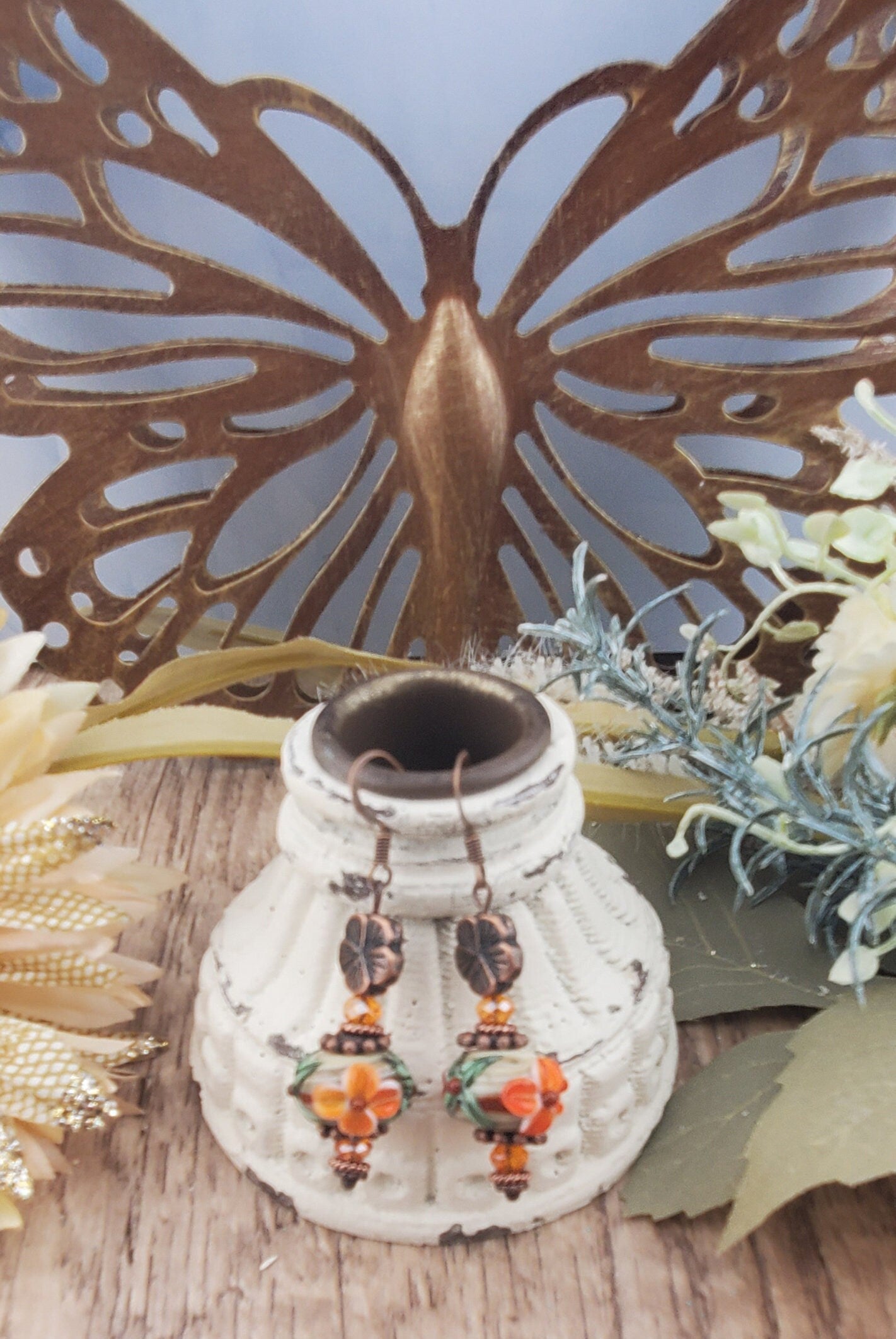 You Had Me at Aloha Artisan Glass Earrings, Lampwork Glass Bead by Grace Lampwork Beads, Copper Earring Wire