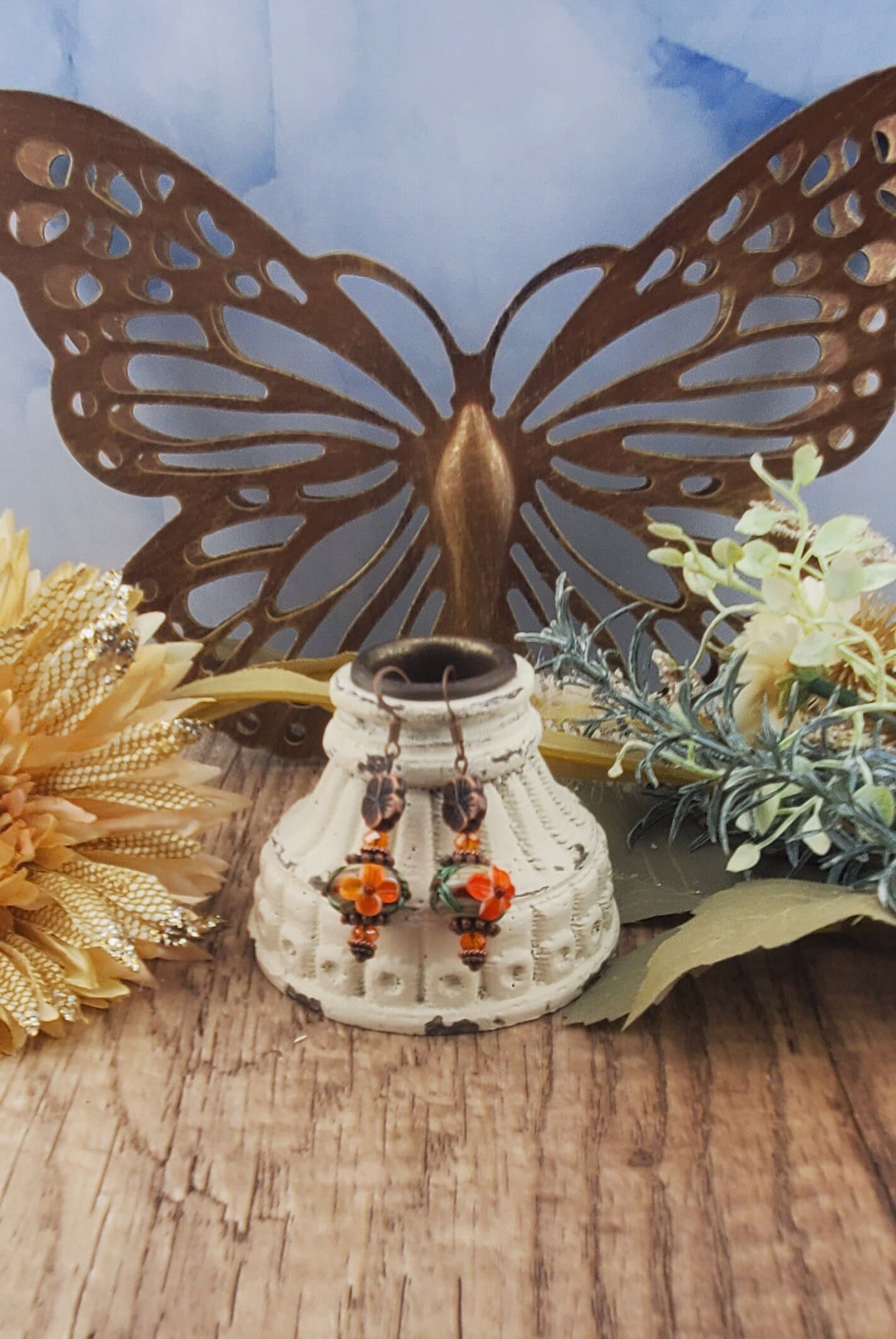 You Had Me at Aloha Artisan Glass Earrings, Lampwork Glass Bead by Grace Lampwork Beads, Copper Earring Wire