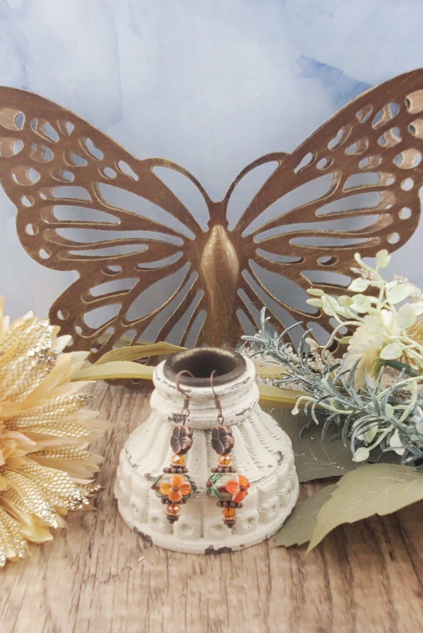 You Had Me at Aloha Artisan Glass Earrings, Lampwork Glass Bead by Grace Lampwork Beads, Copper Earring Wire