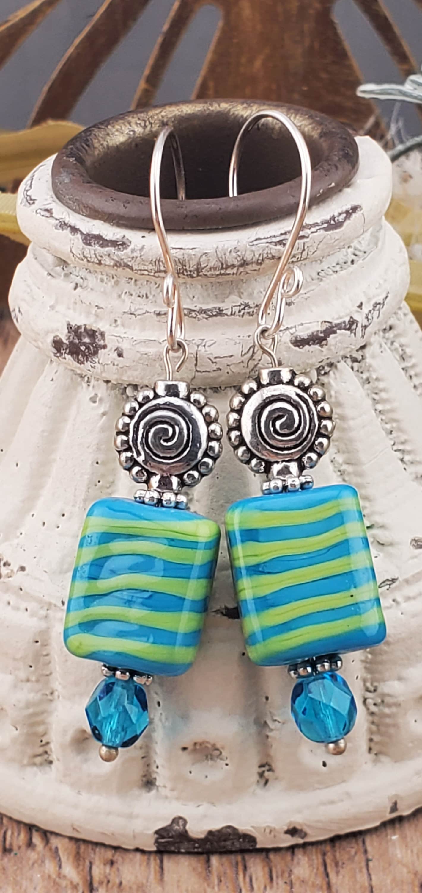 Calypso Dreams Artisan Glass Earrings, Lampwork Glass Bead by Grace Lampwork Beads, Silver Filled Earring Wire