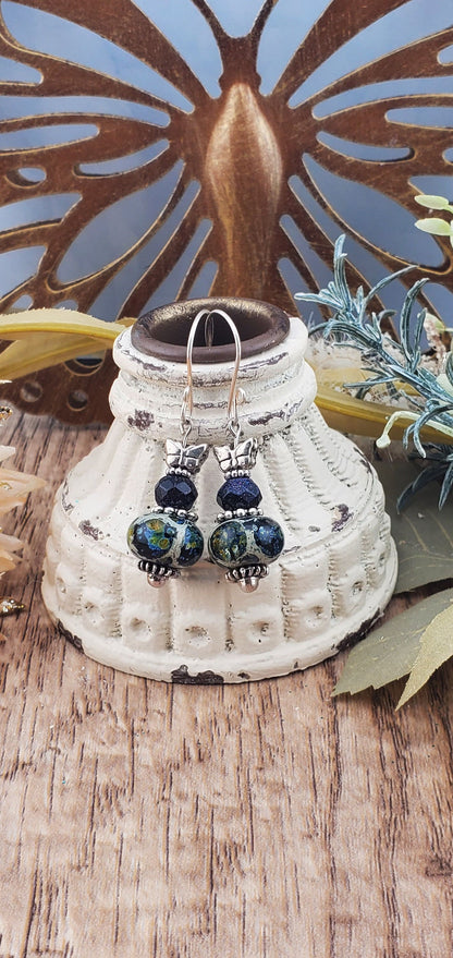 Midnight Butterfly Artisan Glass Earrings, Lampwork Glass Bead by Grace Lampwork Beads, Silver Filled Earring Wire