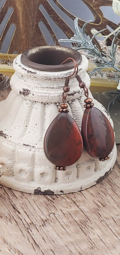 Apple Jasper Earrings, Copper Earring Wire