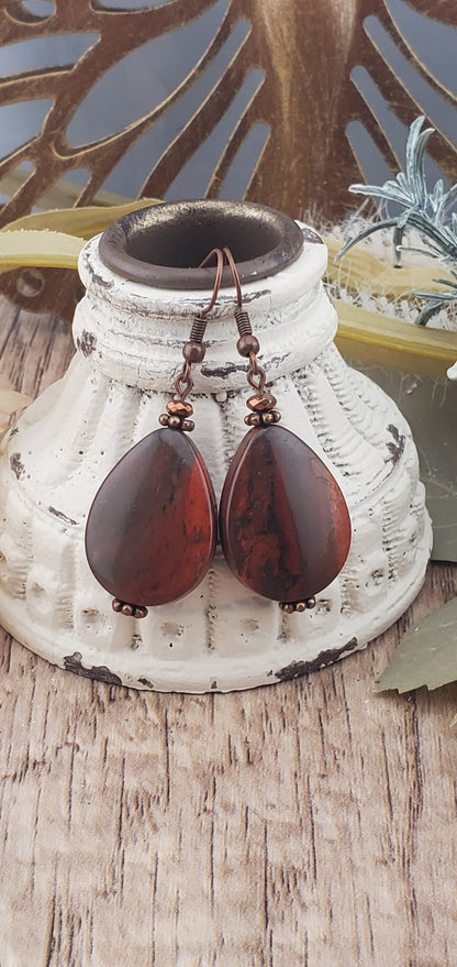 Apple Jasper Earrings, Copper Earring Wire