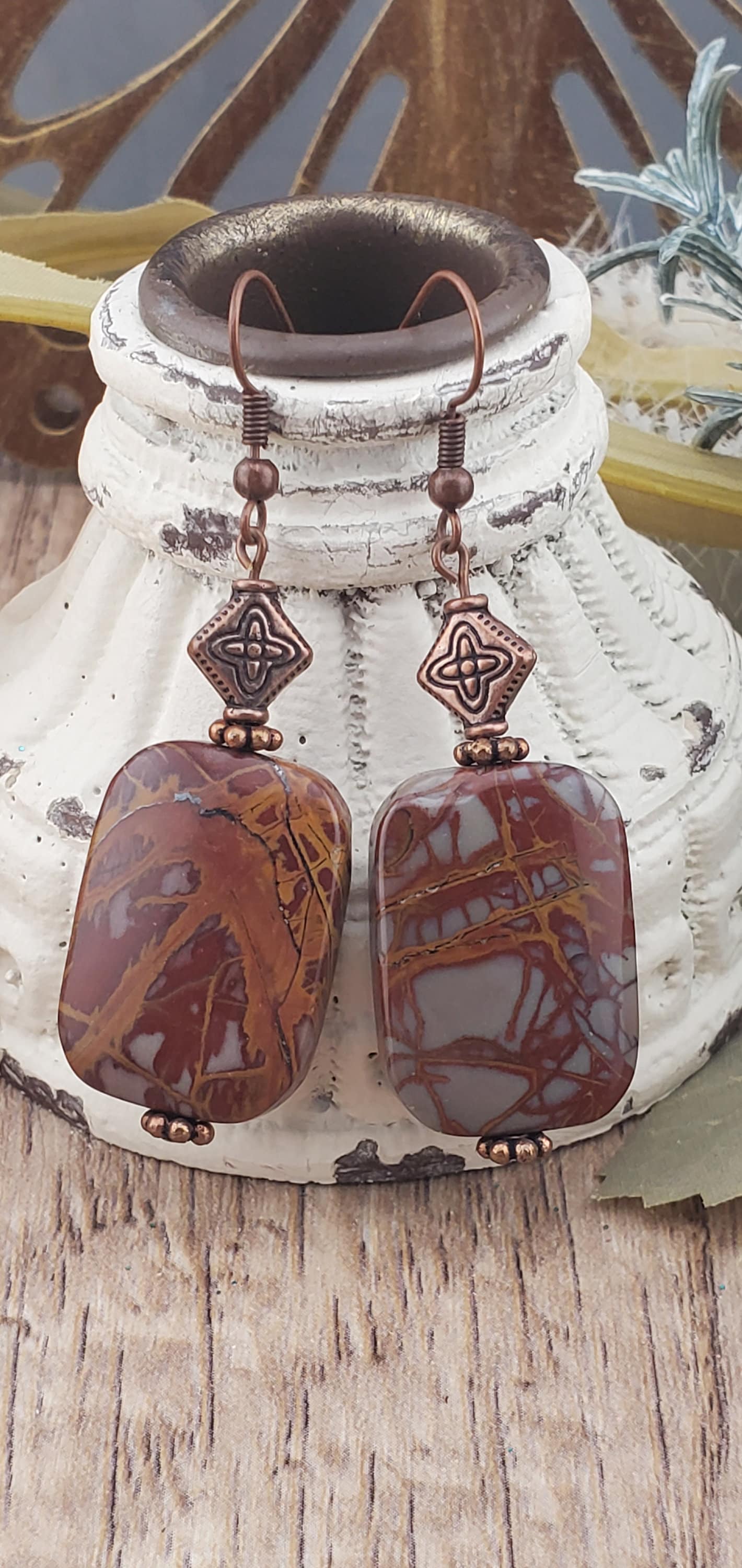 Noreena Jasper Earrings, Copper Earring Wire