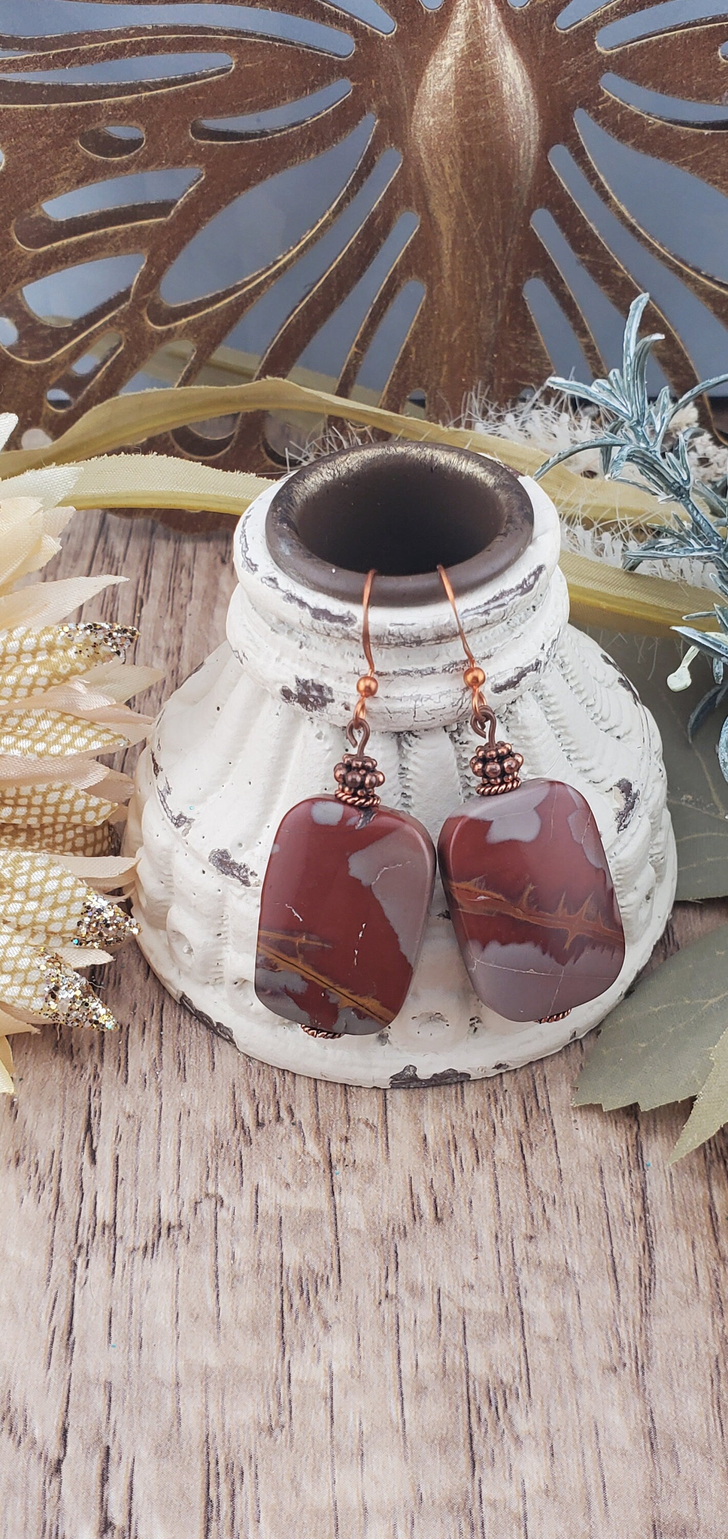 Noreena Jasper Earrings, Copper Earring Wire