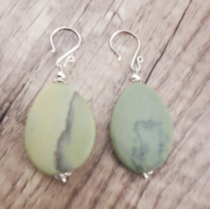 Matte Australian Butter Jasper 25x33mm Earrings, Silver Filled Earring Wire