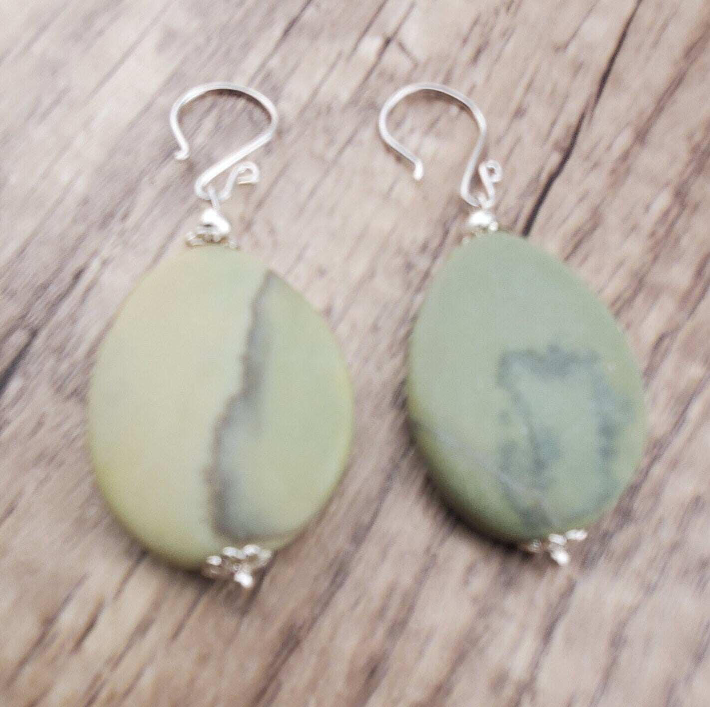 Matte Australian Butter Jasper 25x33mm Earrings, Silver Filled Earring Wire