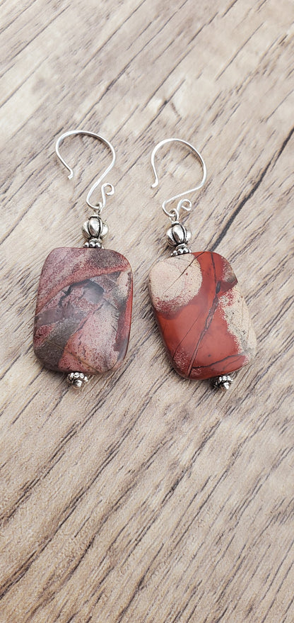 Apple Jasper Earrings, Silver Filled Earring Wire