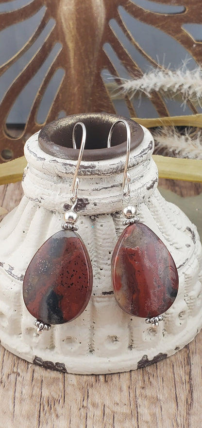 Apple Jasper Earrings, Silver Filled Earring Wire