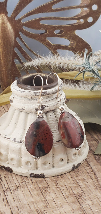 Apple Jasper Earrings, Silver Filled Earring Wire