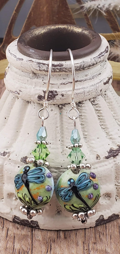 Live in the moment Artisan Glass Earrings, Lampwork Glass Bead by Grace Lampwork Beads, Sterling Silver Earring Wire