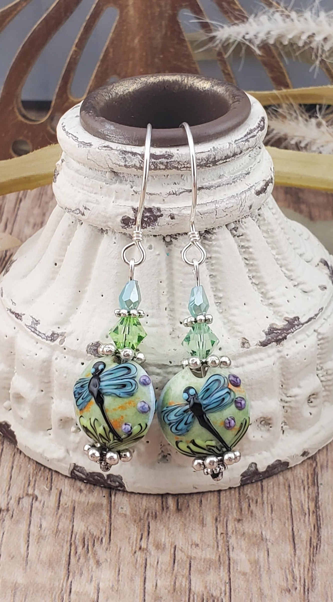 Live in the moment Artisan Glass Earrings, Lampwork Glass Bead by Grace Lampwork Beads, Sterling Silver Earring Wire