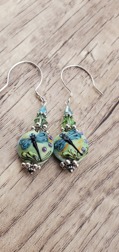 Live in the moment Artisan Glass Earrings, Lampwork Glass Bead by Grace Lampwork Beads, Sterling Silver Earring Wire