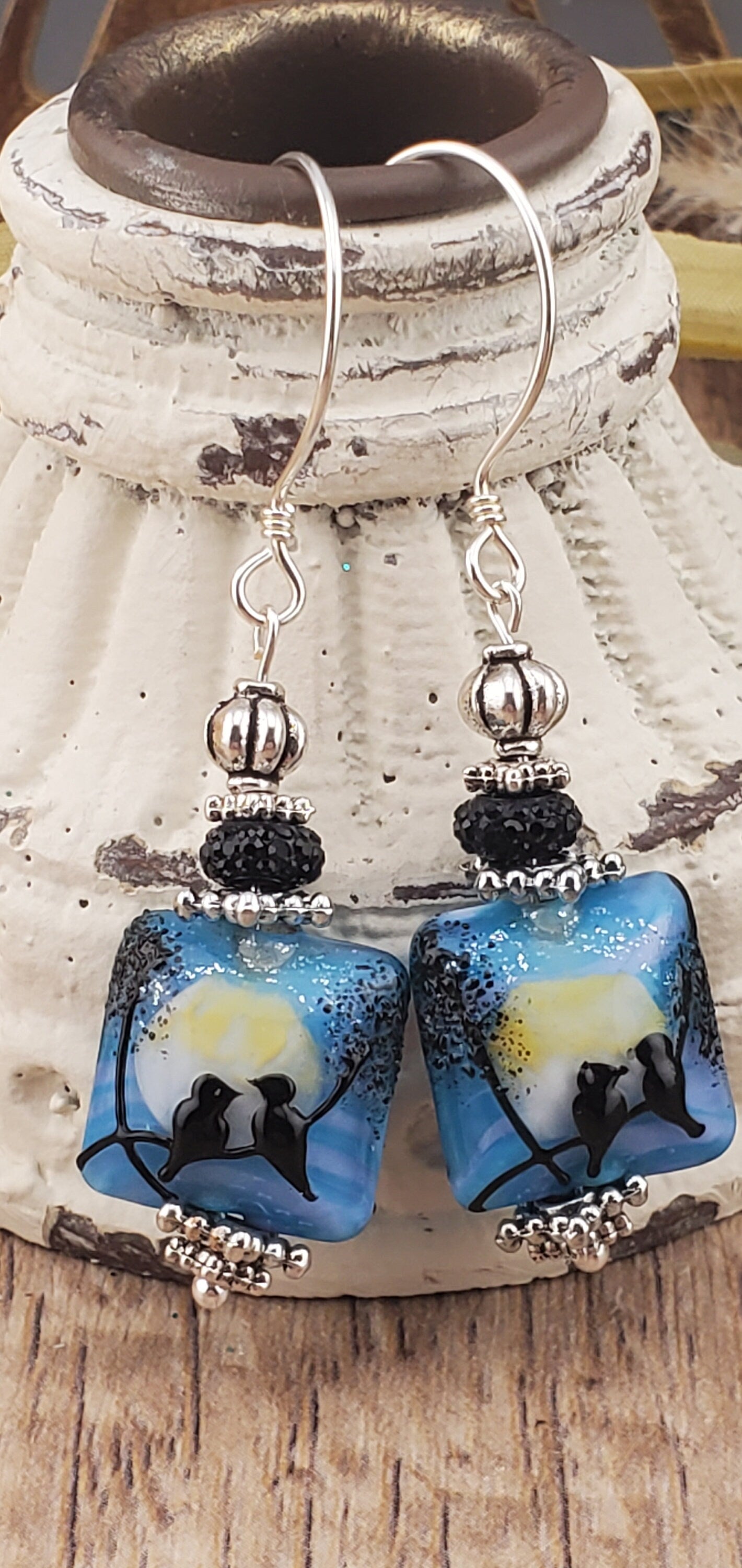 I just Cawed to say I love you Artisan Glass Earrings, Lampwork Glass Bead by Grace Lampwork Beads, Sterling Silver Earring Wire