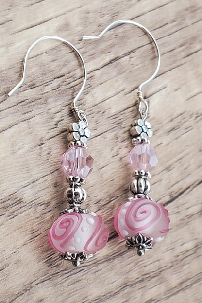 Happiness Blooms from Within Artisan Glass Earrings, Lampwork Glass Bead by Grace Lampwork Beads, Sterling Silver Earring Wire