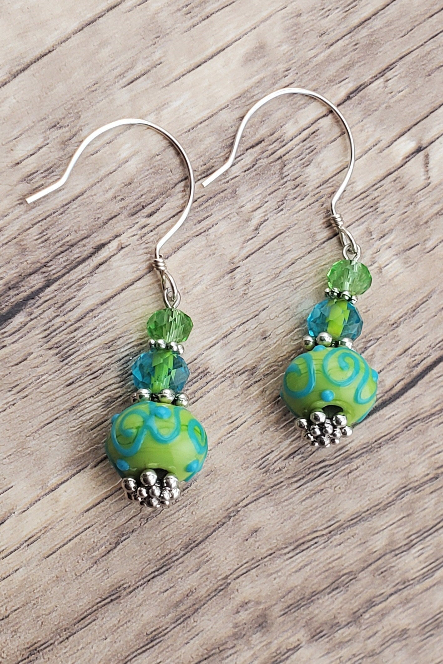 Under the Sea Artisan Glass Earrings, Lampwork Glass Bead by Grace Lampwork Beads, Sterling Silver Earring Wire