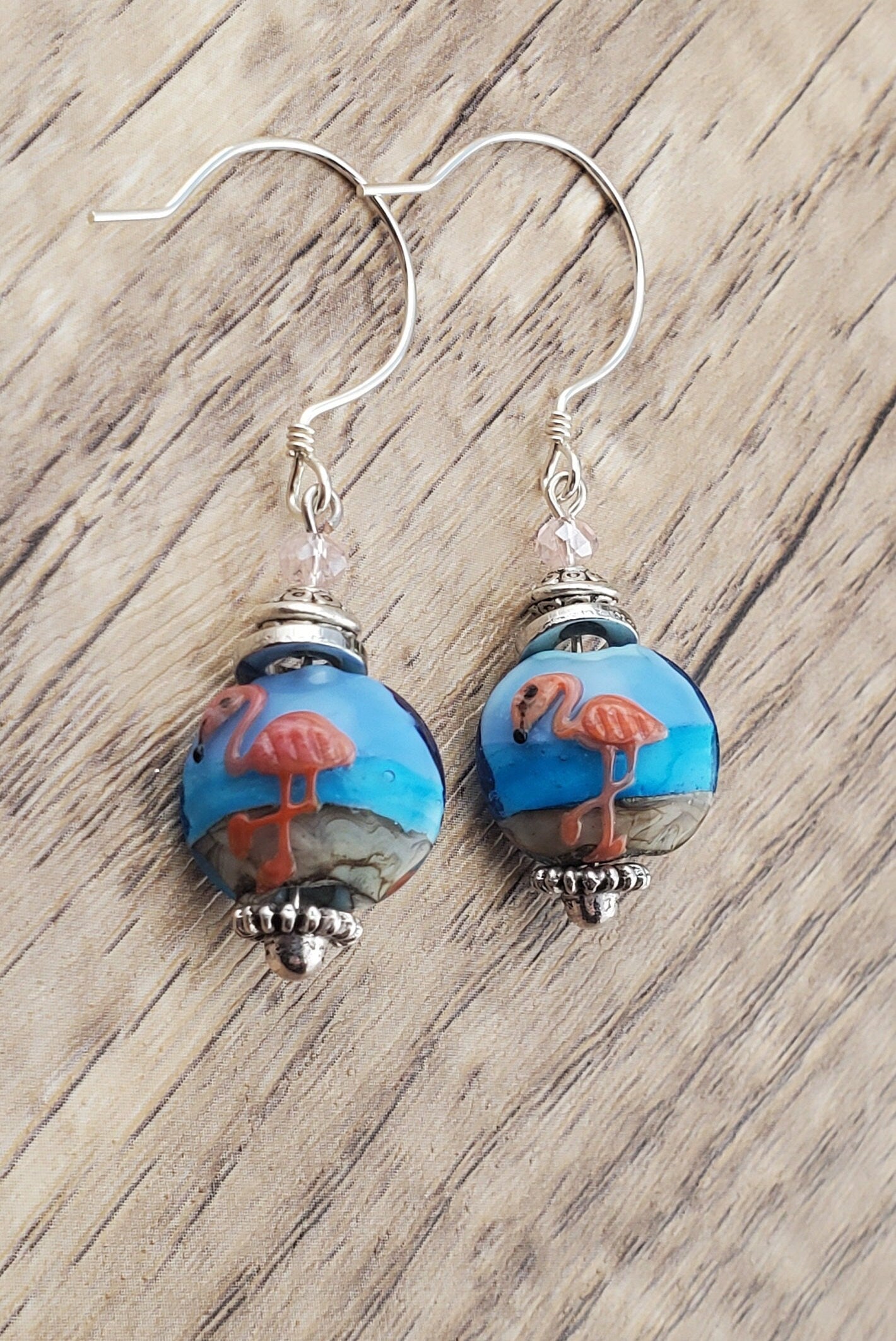 Embrace your inner Flamingo Artisan Glass Earrings, Lampwork Glass Bead by Grace Lampwork Beads, Sterling Silver Earring Wire