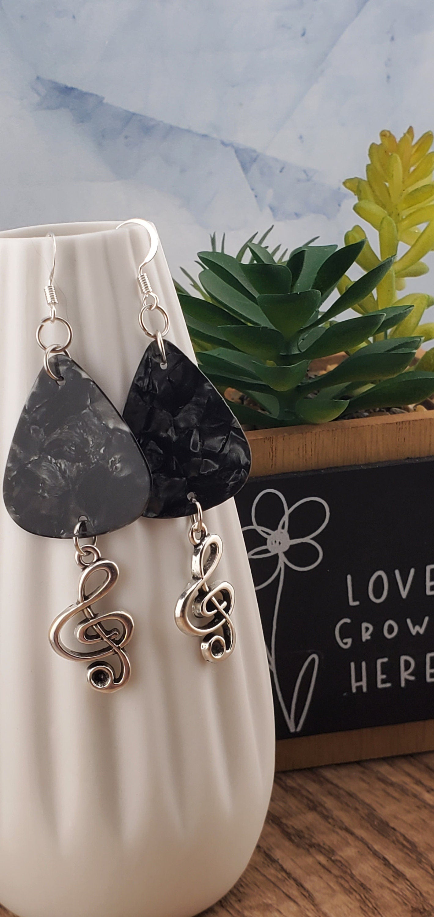 Musical Guitar Pick Earrings, Stainless Steel Earring Wire