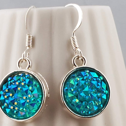 Ocean Geode Earrings, Silver Plated Earring Wire