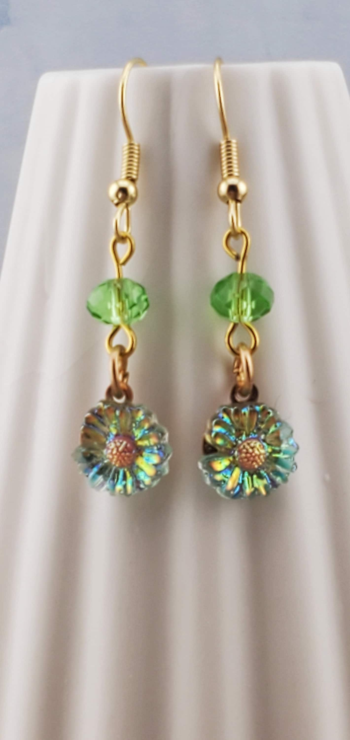 Daisy Earrings, Gold Plated Earring Wire