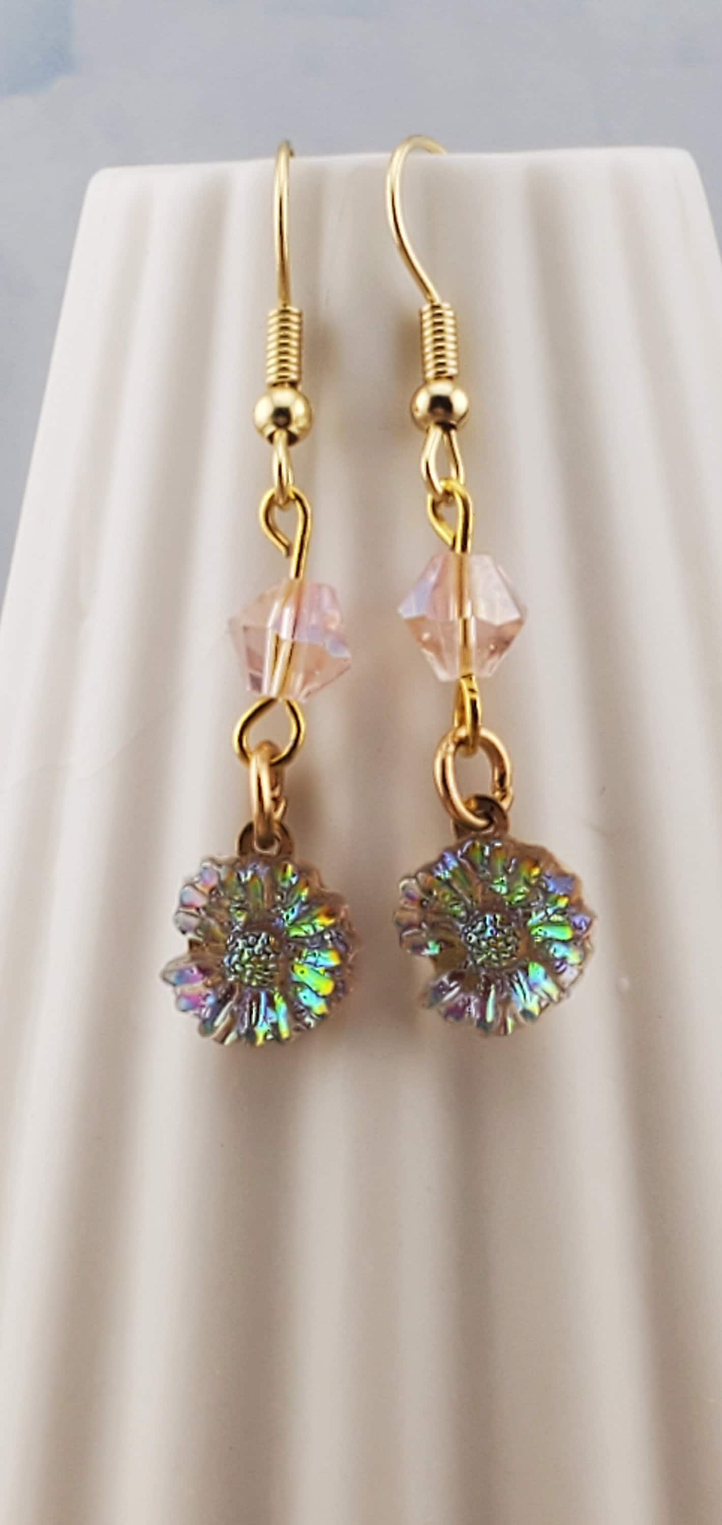 Daisy Earrings, Gold Plated Earring Wire