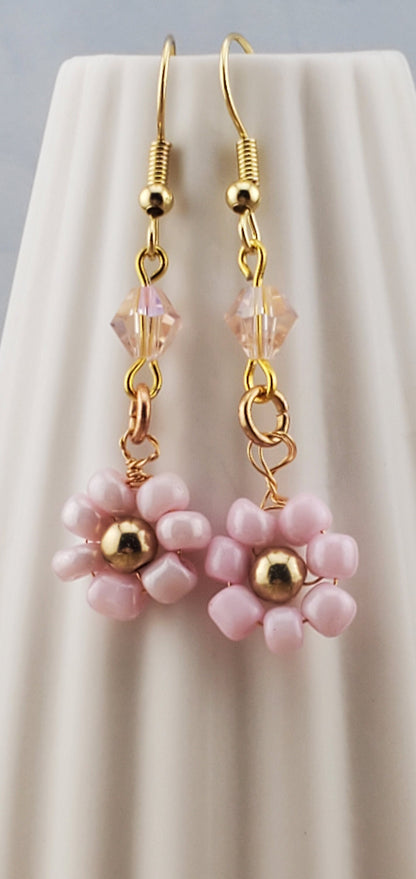 Flower Earrings, Gold Plated Earring Wire