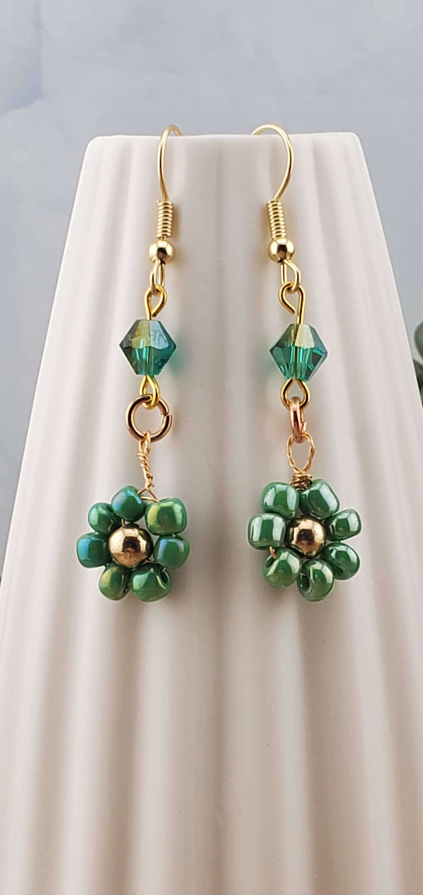 Flower Earrings, Gold Plated Earring Wire