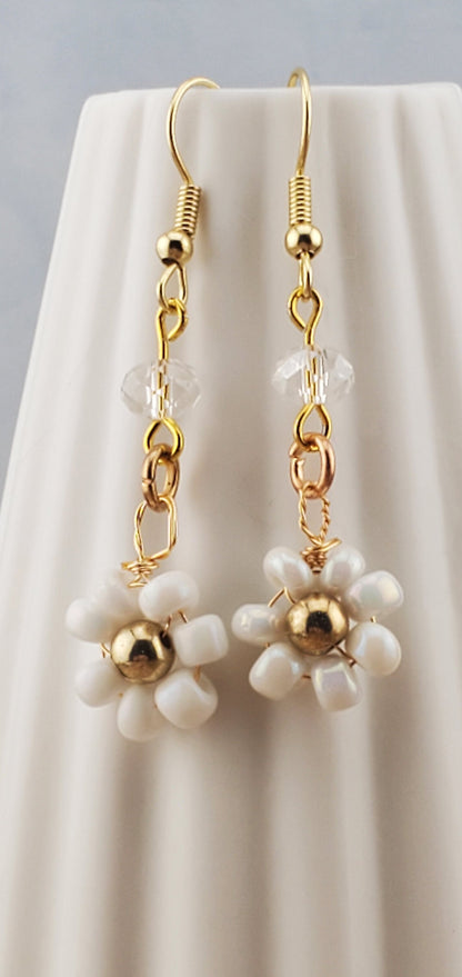 Flower Earrings, Gold Plated Earring Wire