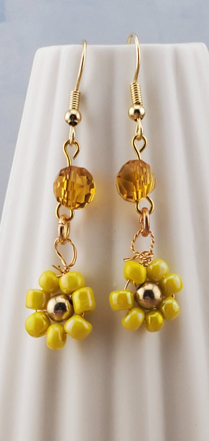 Flower Earrings, Gold Plated Earring Wire