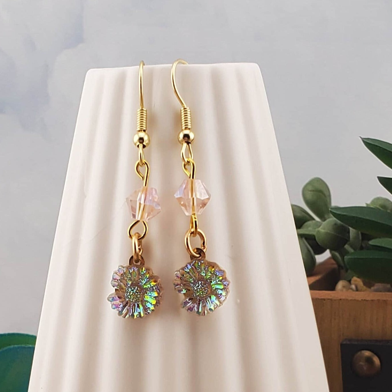 Daisy Earrings, Gold Plated Earring Wire