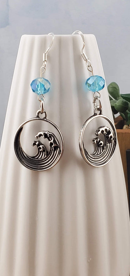 Ocean Wave Earrings, Silver Plated Earring Wire